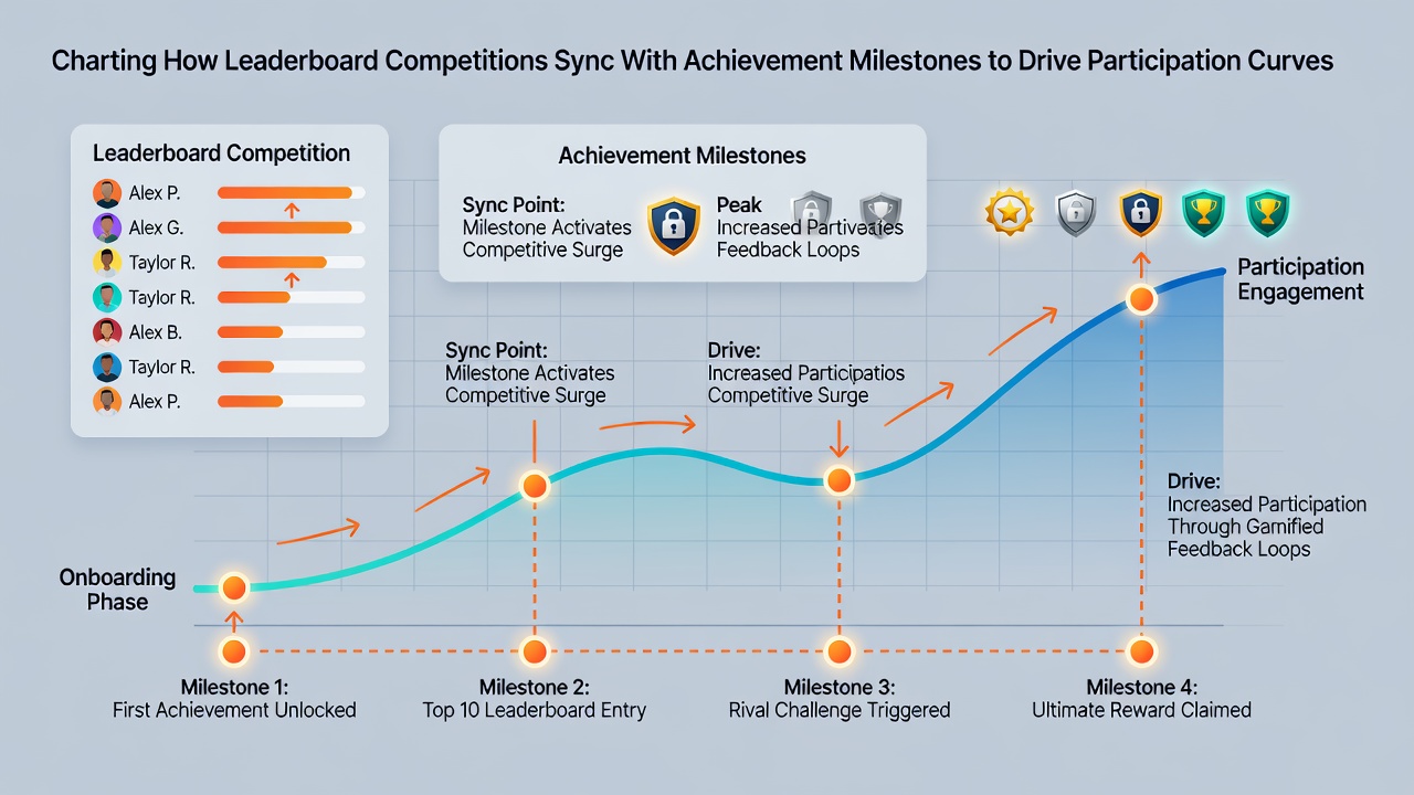 Participation curves plotted against time show sharp increases during periods when leaderboards align with milestone rewards in online wagering environments