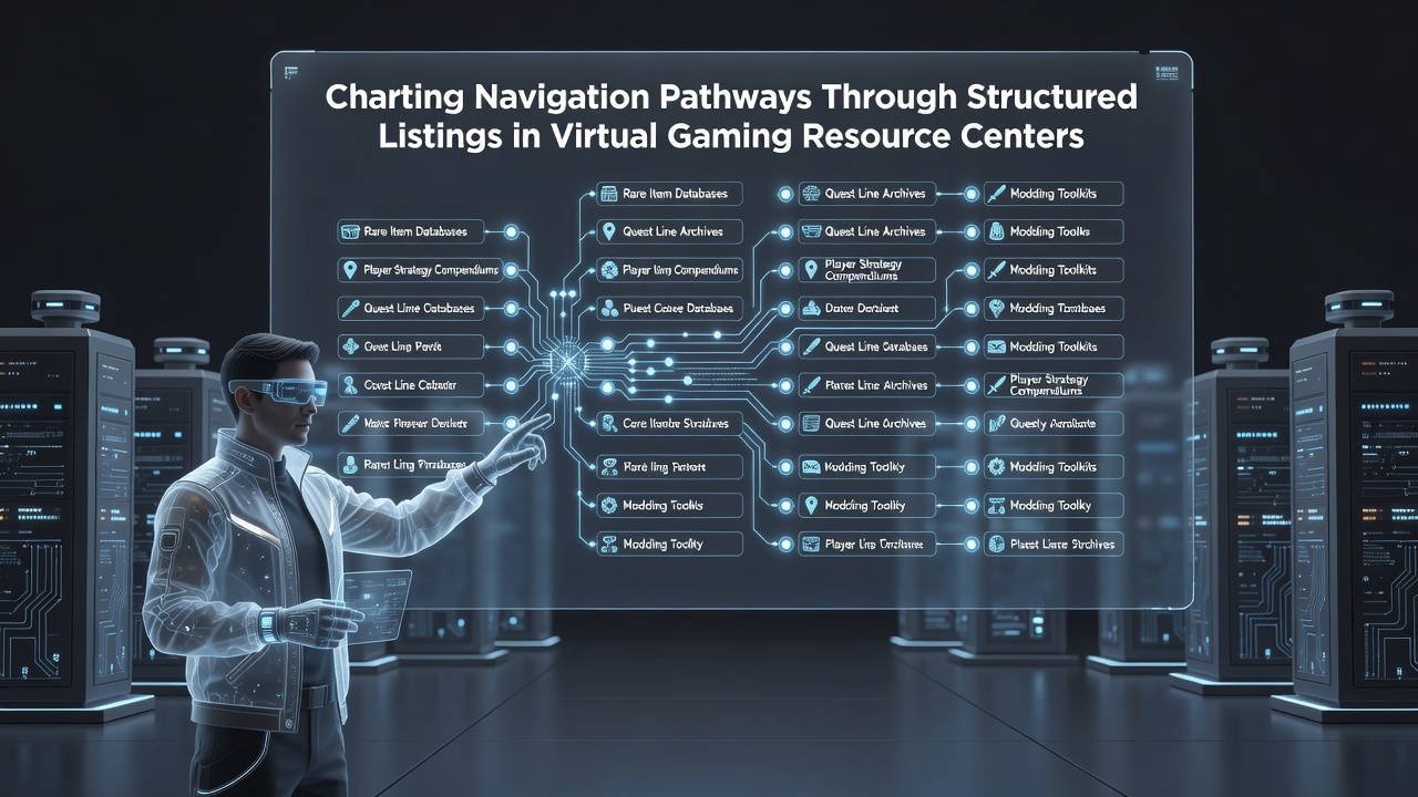Overview of structured listings in a virtual gaming resource center showing categorized navigation options and filters