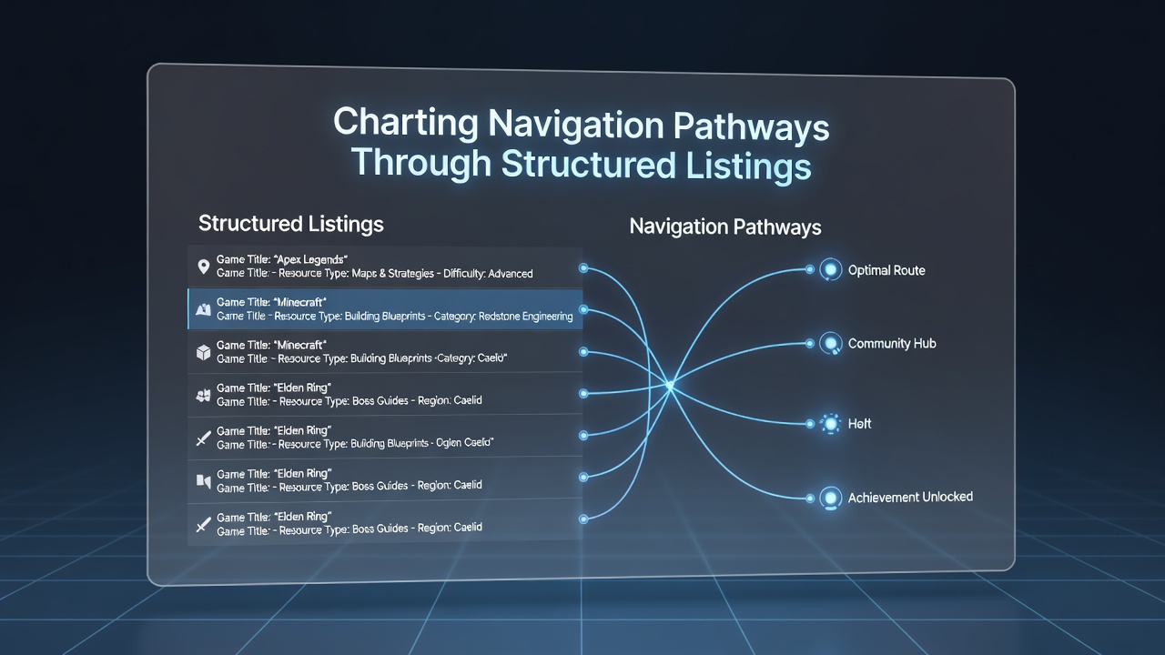 Detailed view of navigation pathways with filters applied across game types and payment options in a virtual resource center