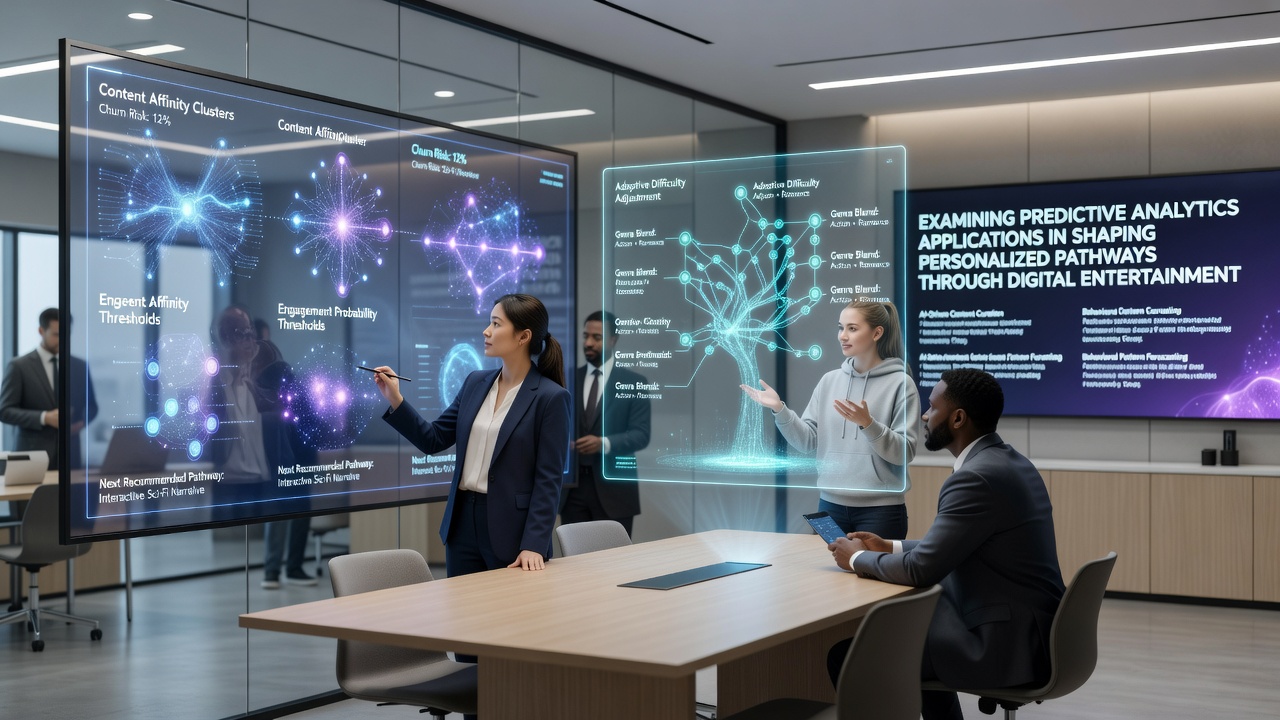 User engagement metrics visualized through predictive models on an entertainment platform analytics screen