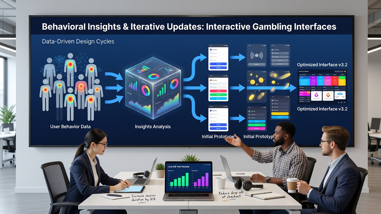 Analytics dashboard displaying A/B test results for gambling app interface modifications based on player behavior metrics