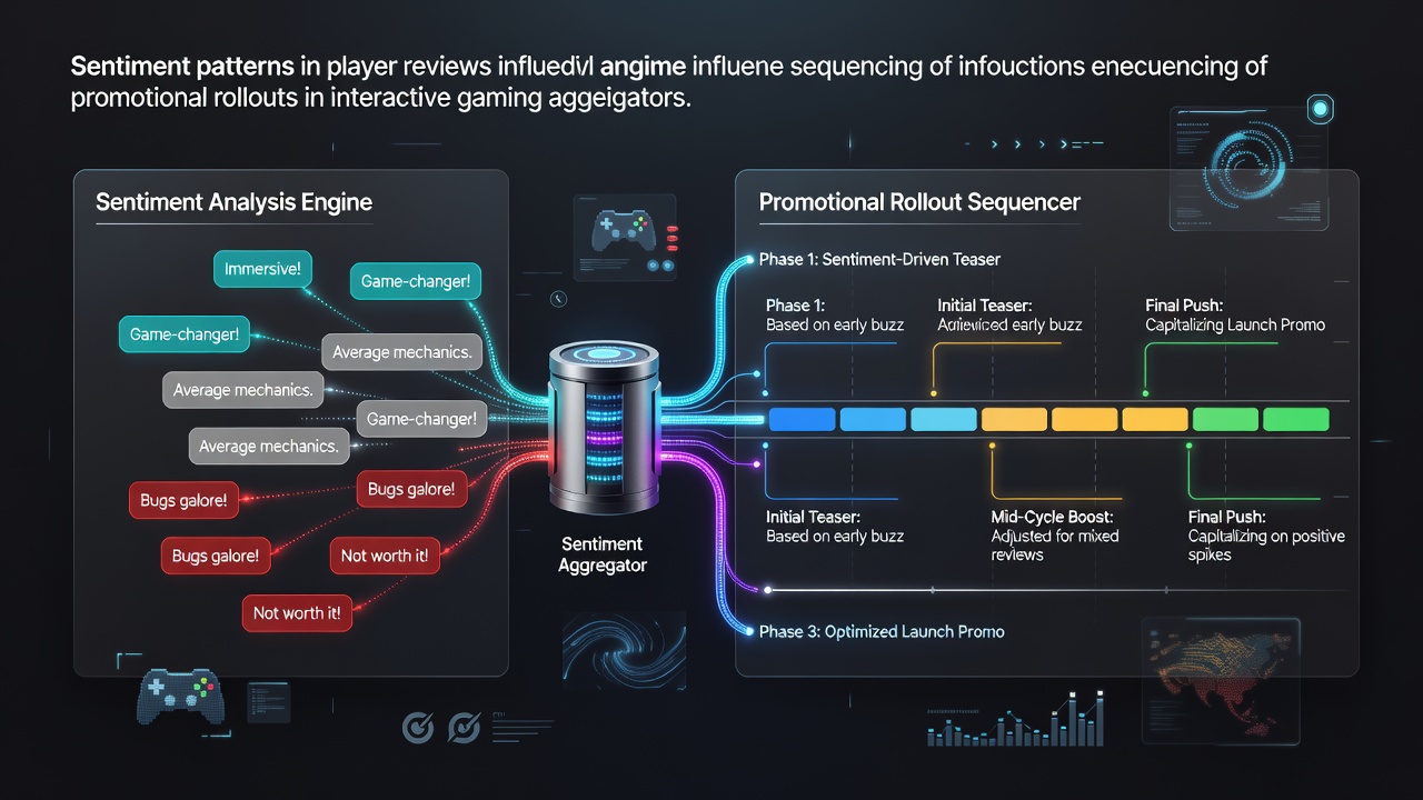 Dashboard showing sentiment analysis charts from player reviews influencing promotional timelines in gaming platforms