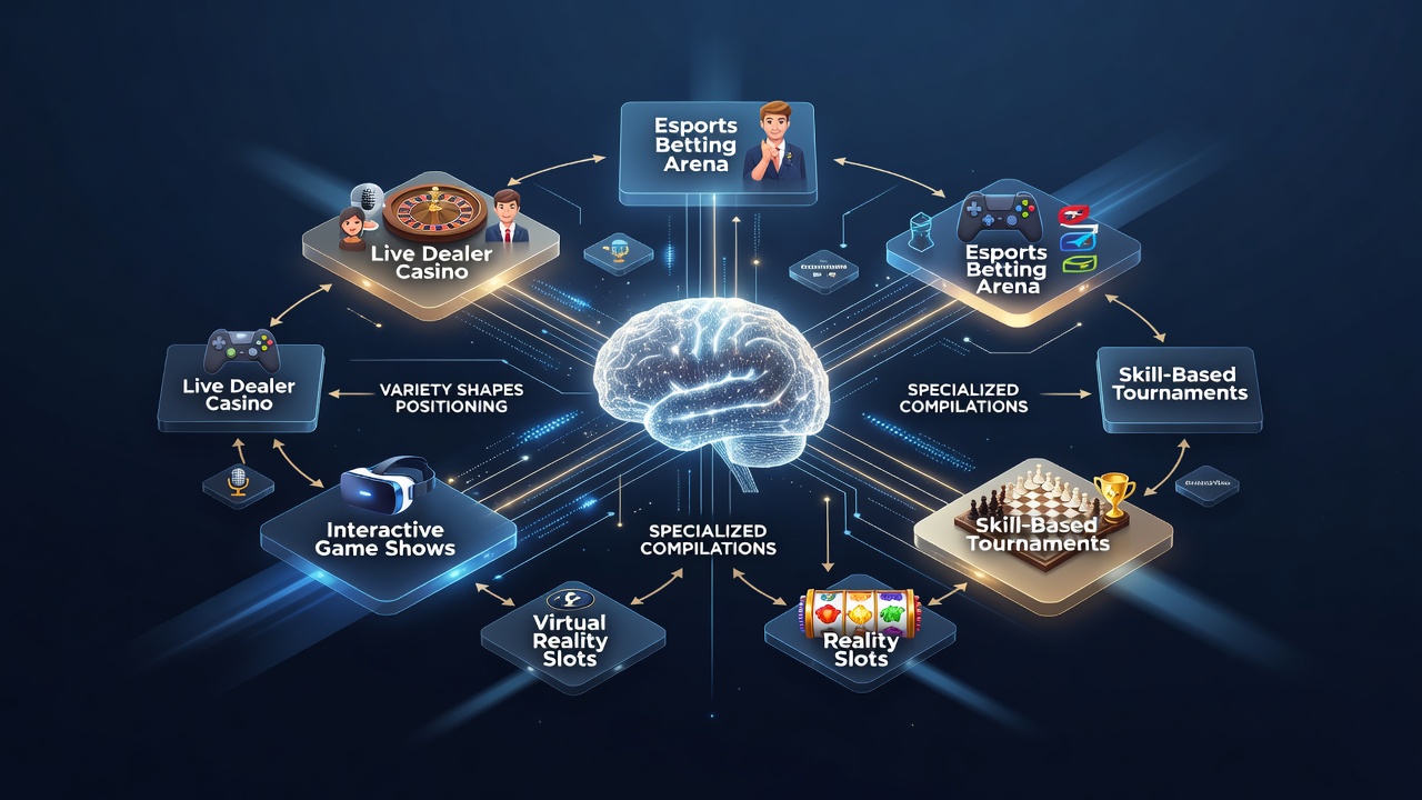 Diverse entertainment formats displayed across digital gambling interfaces and compilation rankings