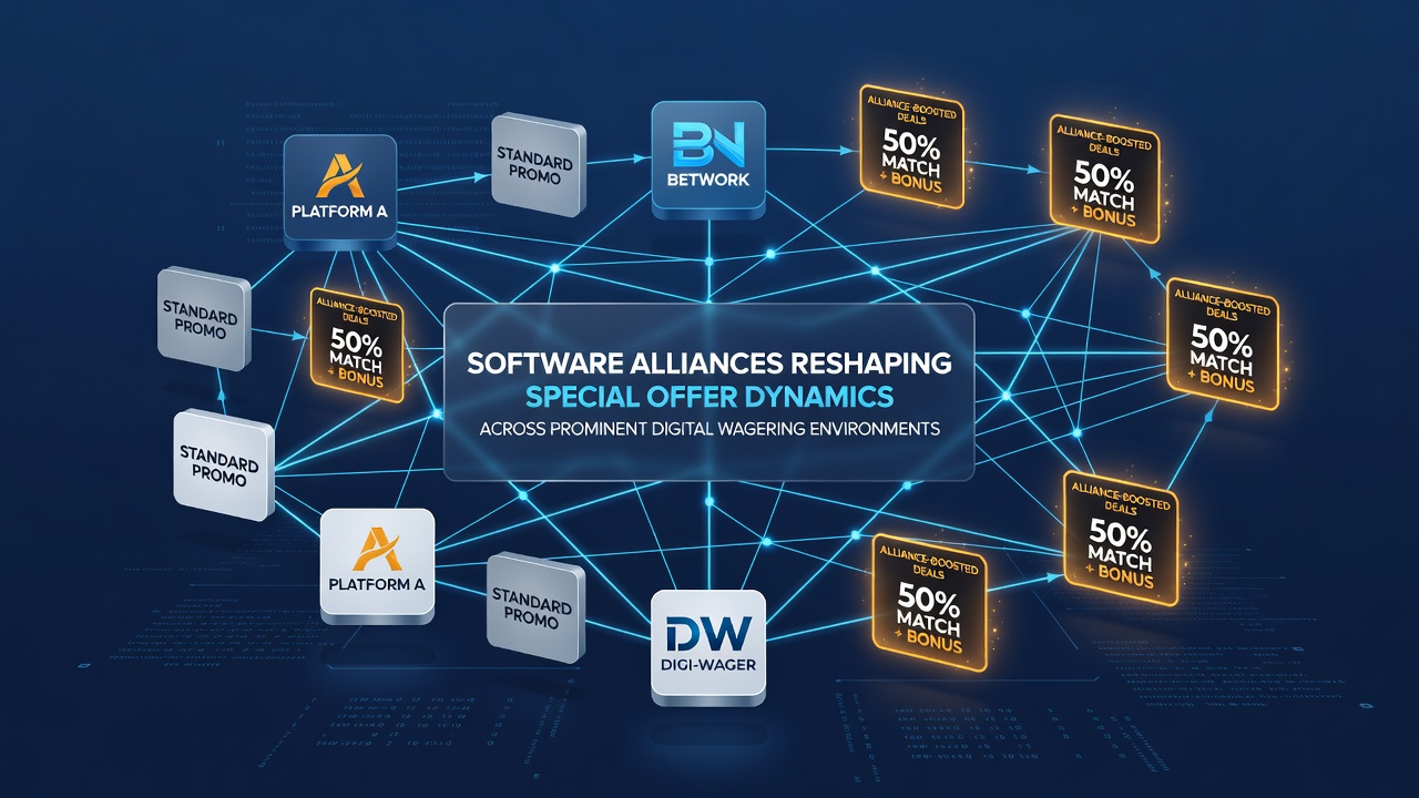 Network diagram showing alliances between software providers influencing special offers in wagering platforms