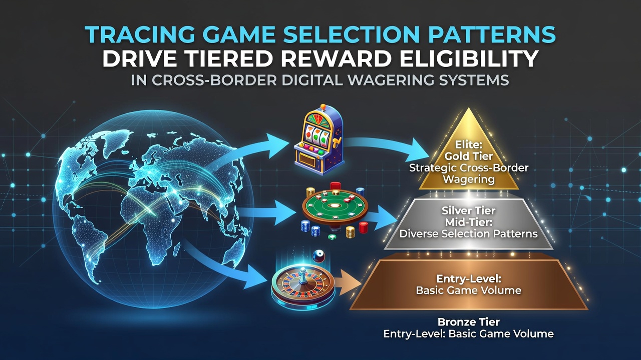Cross-border digital wagering interface showing game selection options and reward tier indicators